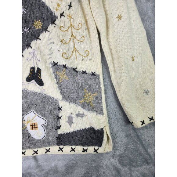 Designers Originals Winter Sweater Women L Ivory Pullover Patchwork Skaters - Picture 2 of 11